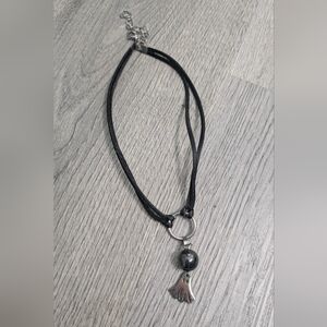 Handmade Hematite Ghost Choker Necklace Goth Y2K Spooky Alt Leather Adjustable